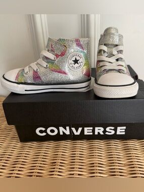 Converse Toddler Silver Glitter High-Top Sneakers Size 7